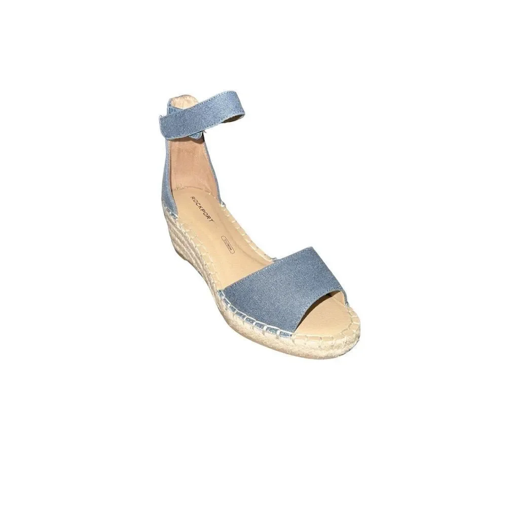 Rockport Marah Espadrille Wedge Sandals Denim Blue - Womens Size 5.5 NWB
